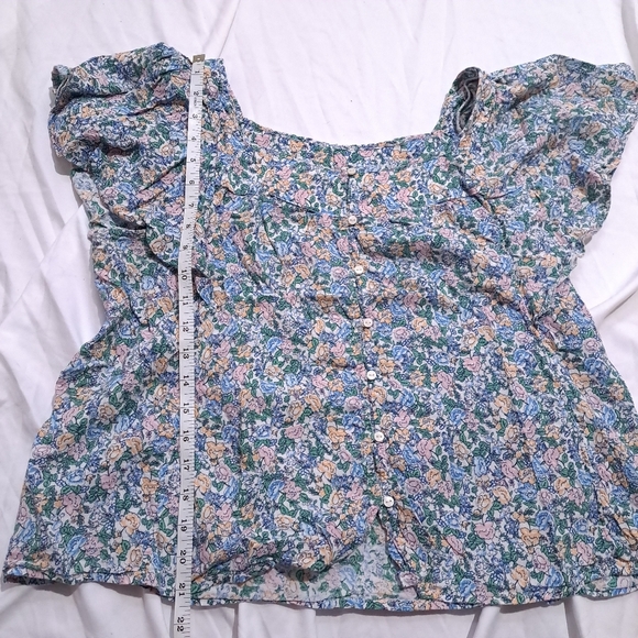 Old Navy | Blue Multi color floral wide neck button up women's shirt - Picture 6 of 9
